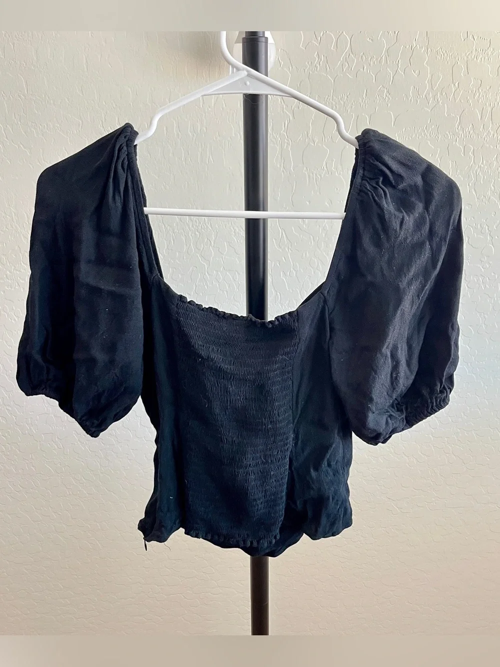 Reformation Black Puff Sleeve Tie-Front Blouse